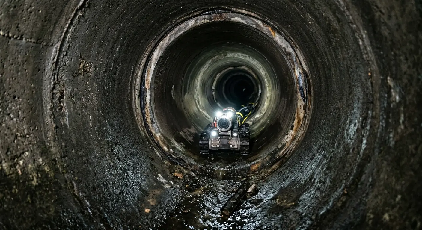 Robotic sewer camera inspecting pipe interior for Sewer Line Cleaning in Cullowhee