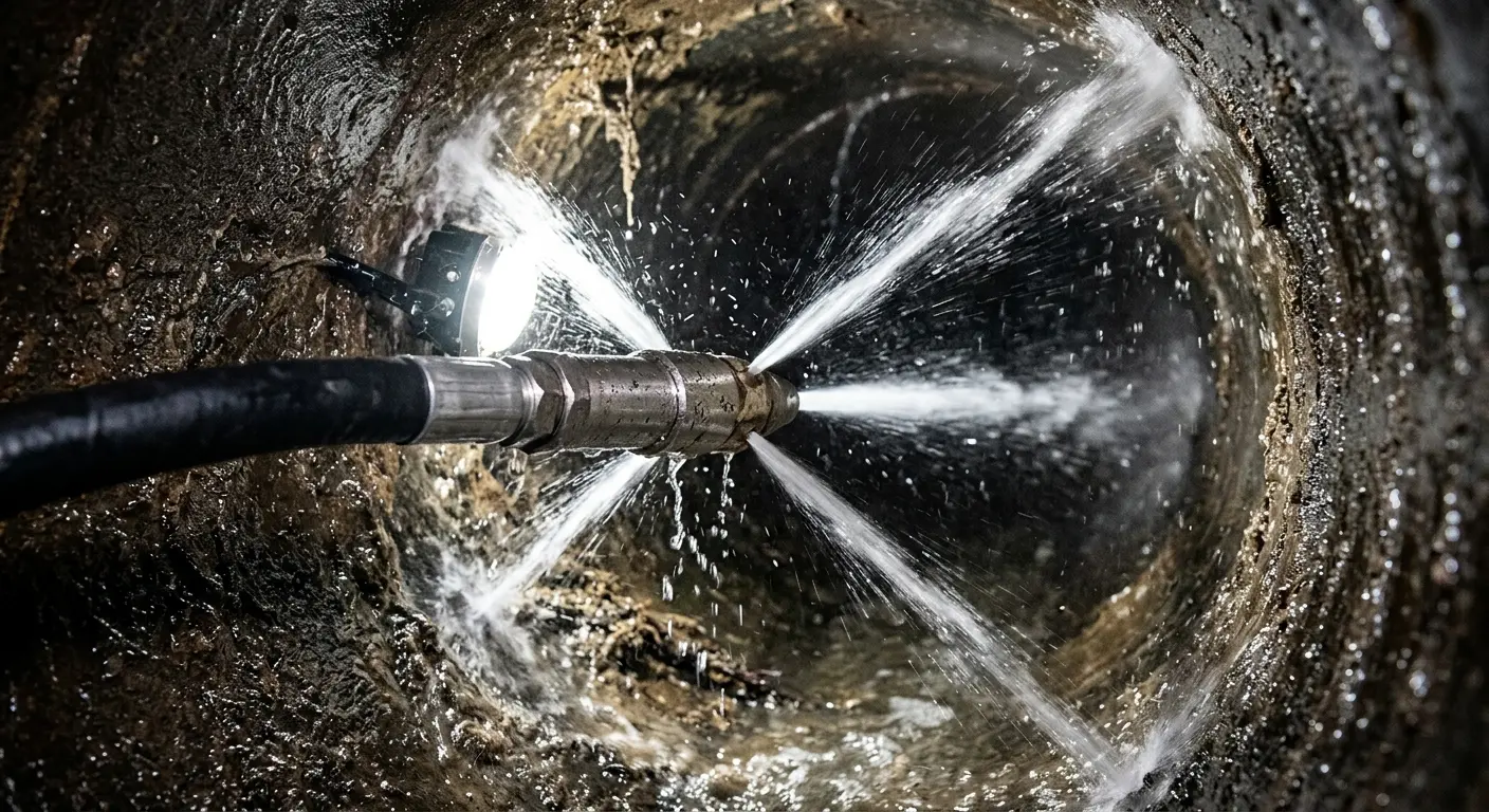 High-pressure hydro jetting nozzle cleaning sewer pipe for Storm Drain Cleaning in Cullowhee